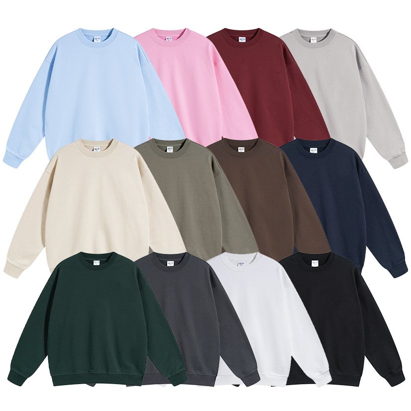 HIC Wholesale Plus Size 430g Cotton Off Shoulder Sleeve Unisex Hoodie Custom Print LOGO Versatile Solid Casual Sweatshirt