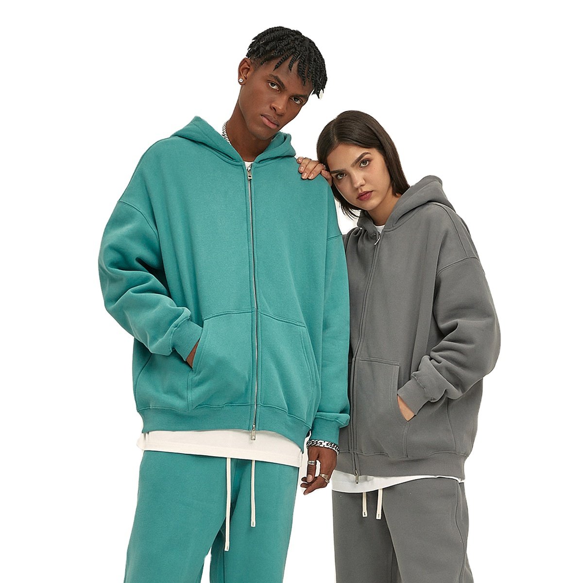 2024 Custom men's thick fleece zip up hoodies solid puff printing hoodie oversize hoodies & sweatshirts unisex