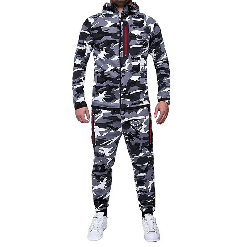 Autumn Two Pieces Clothing Polyester Casual Men's Sportswear Tracksuits Sweatshirt Sets Gyms Hoodies Camouflage Sets For Men