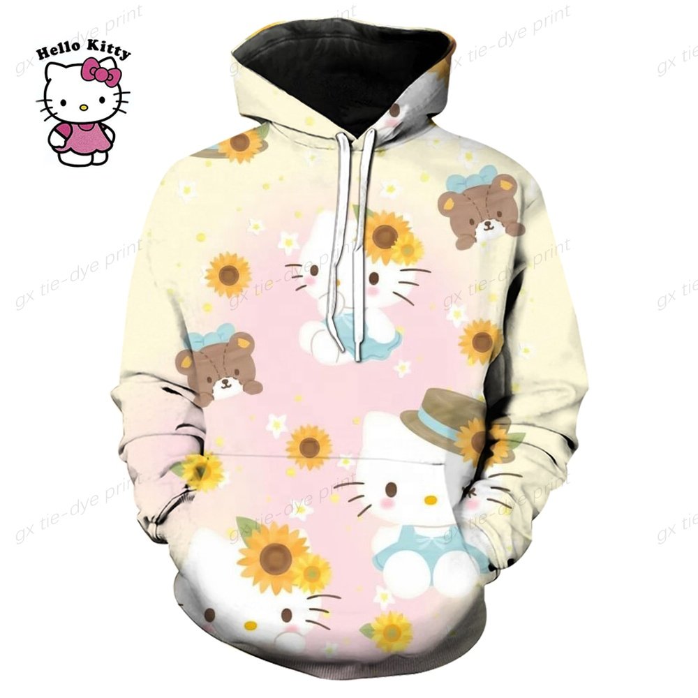 Sanrios KT Cute Cardigan Hoodie Female Loose Oversize Hooded Sweater Yk2 Japanese Stylish Sweashirt Kawaii Lolita Hoodie