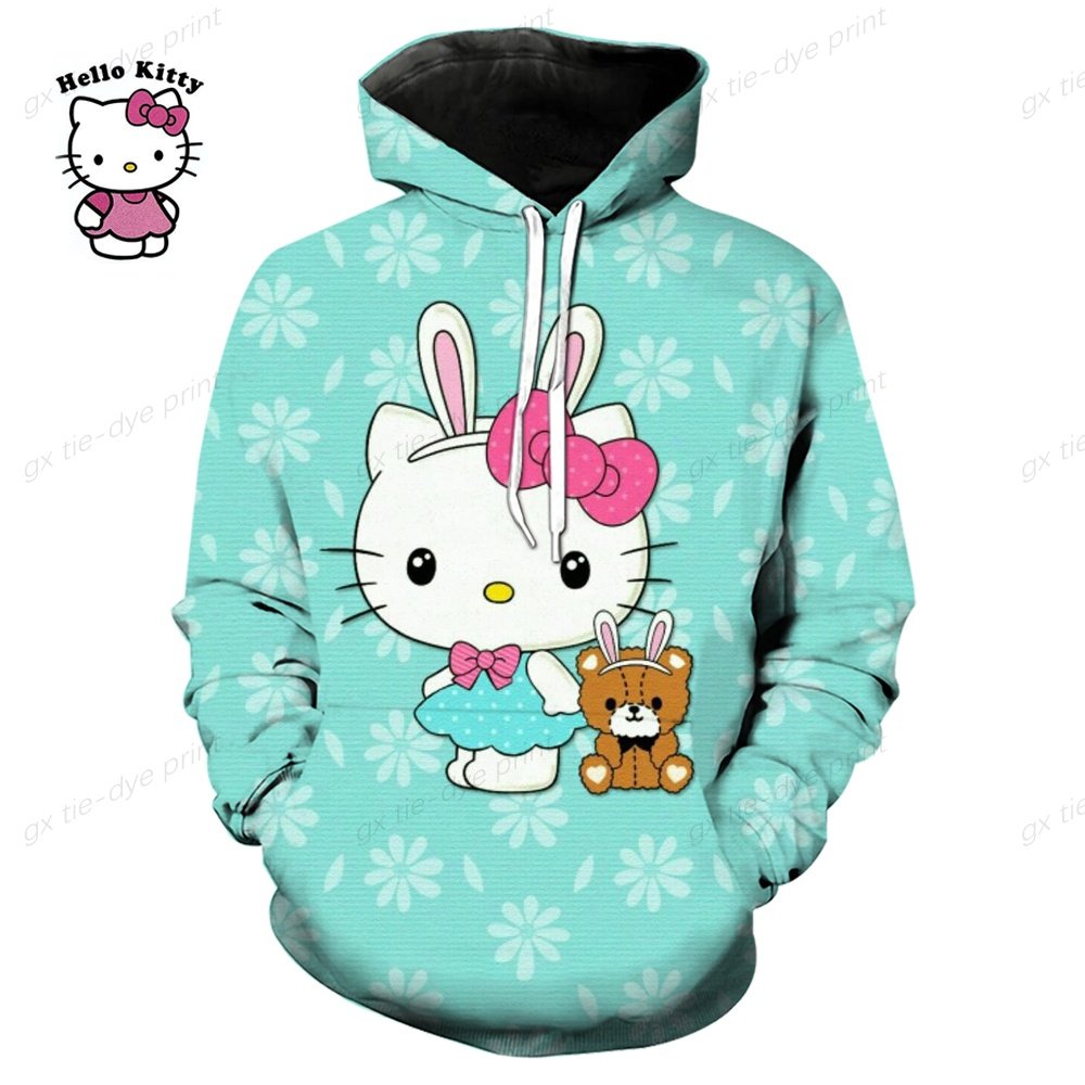 Sanrios KT Cute Cardigan Hoodie Female Loose Oversize Hooded Sweater Yk2 Japanese Stylish Sweashirt Kawaii Lolita Hoodie