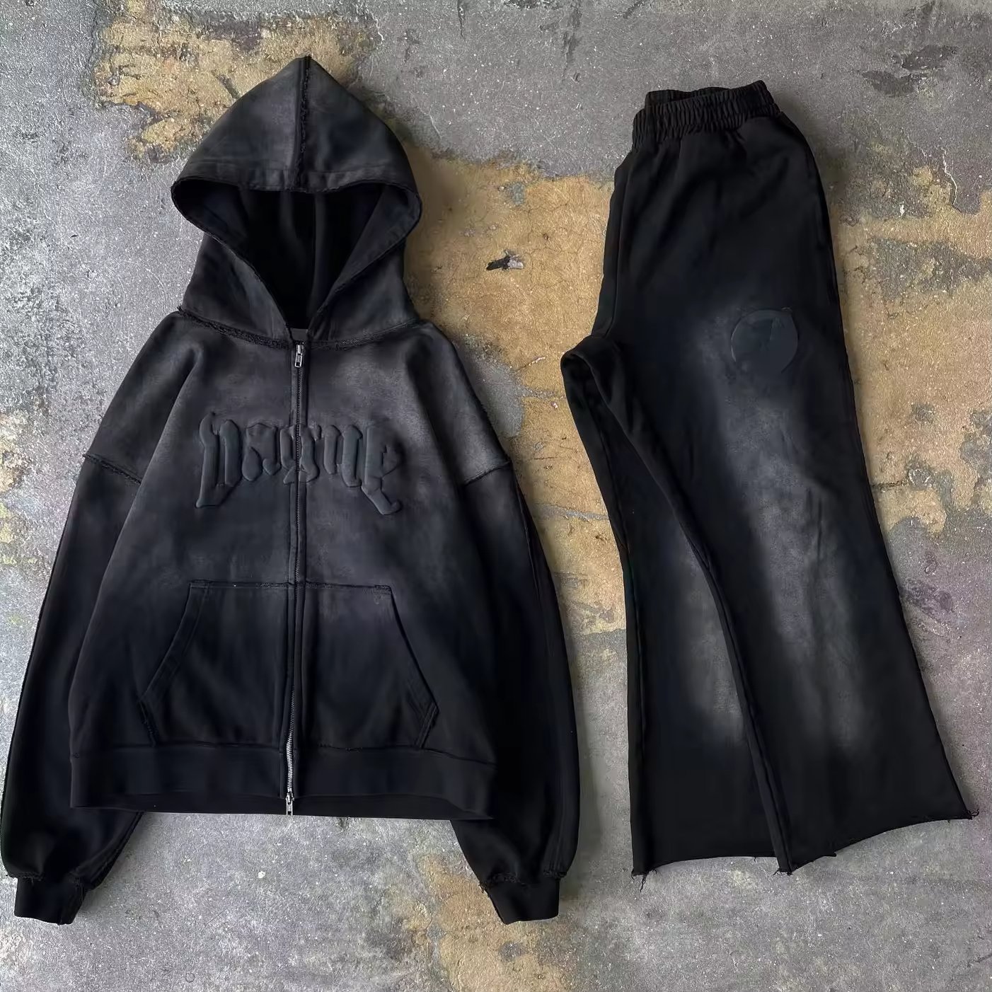 Custom Men's Heavyweight Hoodies Flared Sweatsuit Sets Men Manufacturer Pullover Zip Up Puff Print Oversized Acid Wash Hoodies