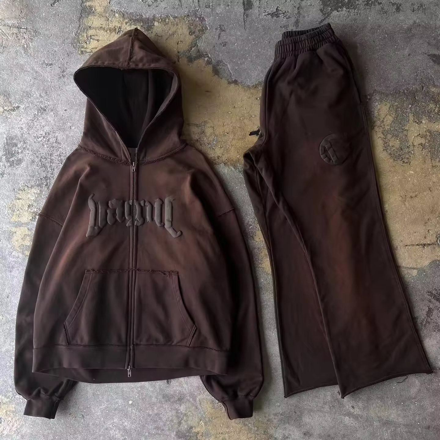 Custom Men's Heavyweight Hoodies Flared Sweatsuit Sets Men Manufacturer Pullover Zip Up Puff Print Oversized Acid Wash Hoodies