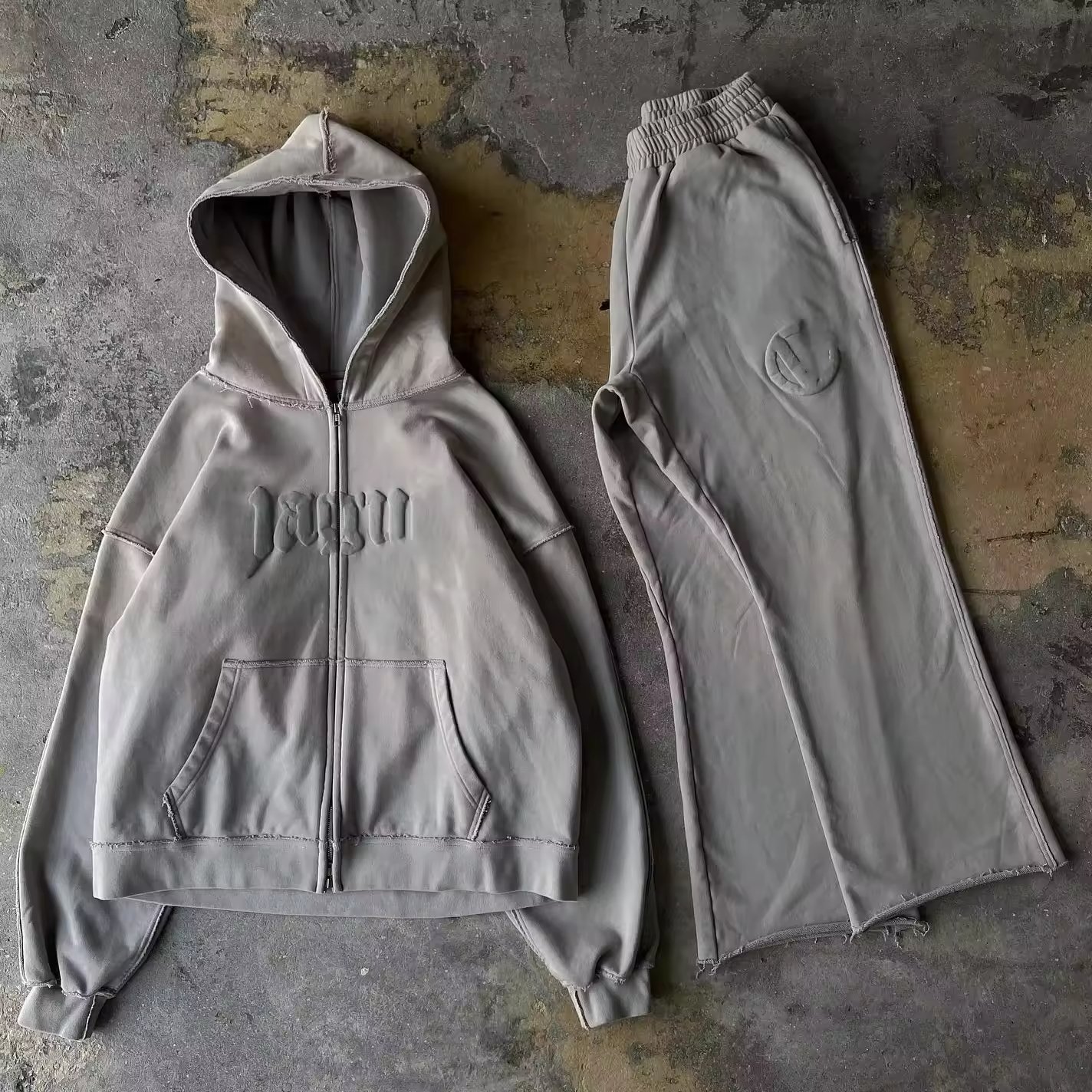 Custom Men's Heavyweight Hoodies Flared Sweatsuit Sets Men Manufacturer Pullover Zip Up Puff Print Oversized Acid Wash Hoodies