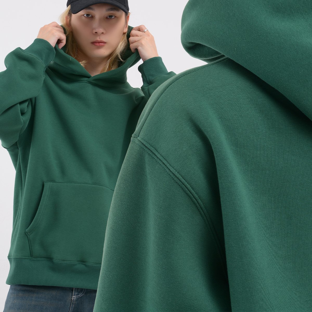500g Hoodie Pullover Sweatshirt Embroidered Unisex Heavyweight Fleece Drop Shoulder Pocket Sweatshirt Puff Printing Hoodi