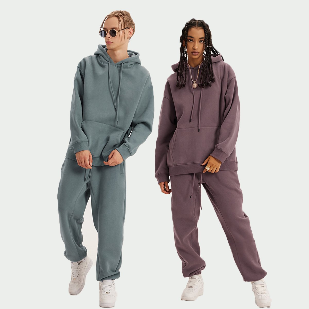Custom Logo Puff Printing Men Fitness Hoodie And Jogger Set Loose Fit Oversized Hoodies And Sweat Pants Set