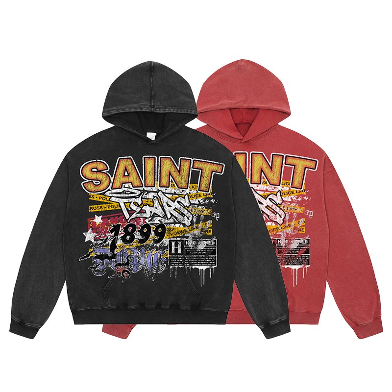 Wholesale High Quality Heavyweight Cotton Oversized Vintage Sand Wash Distress Saint Michael Tears Men's Hoodies&Sweatshirts