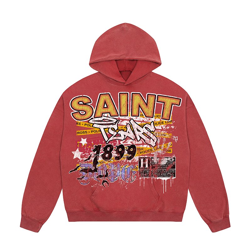 Wholesale High Quality Heavyweight Cotton Oversized Vintage Sand Wash Distress Saint Michael Tears Men's Hoodies&Sweatshirts