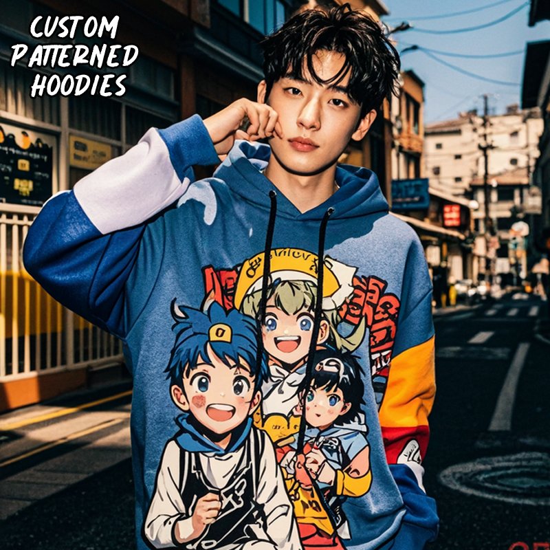 Custom Logo Anime Hoodies for Men 100% Cotton Oversized Fleece Sweatshirts Unisex Jogger Clothing Men's Hoodies Blank Design