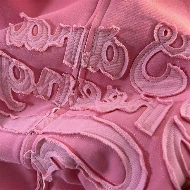 OEM Custom Y2K Higher Quality Clothing Men Oversized Streetwear Vintage Applique Heavy Embroidered Fleece Zip Up Hoodie