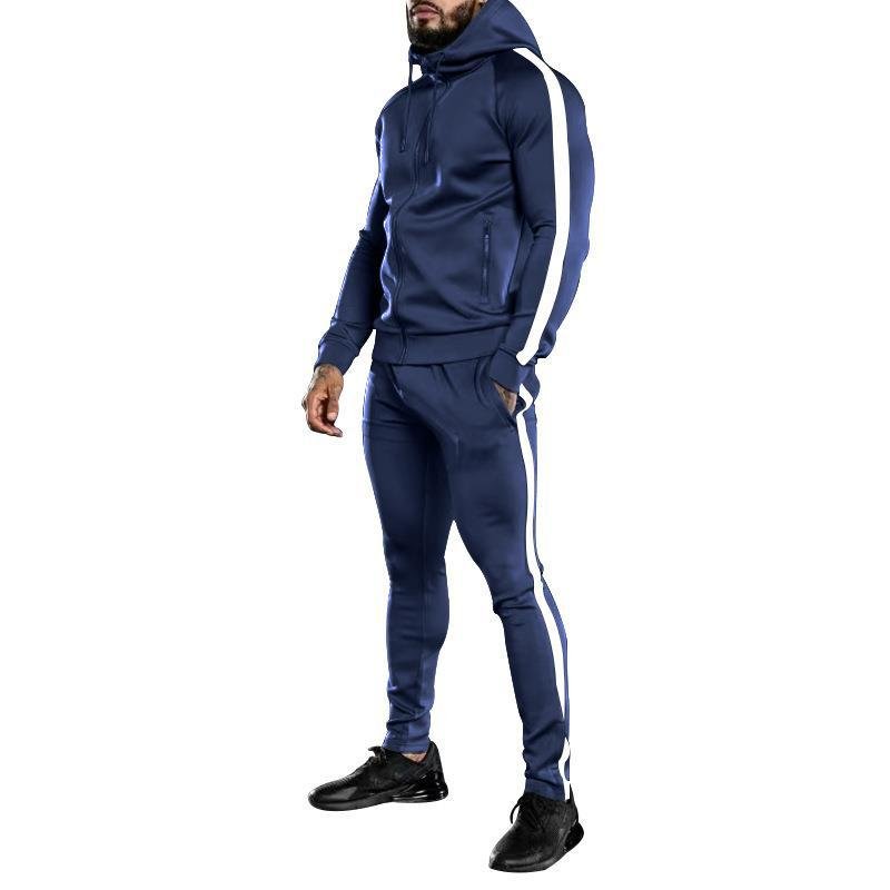 Factory wholesale custom large size hooded men's leisure running fitness suit