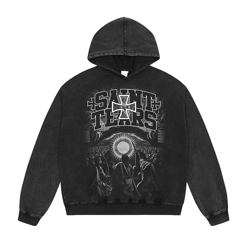 Wholesale High Quality Heavyweight Cotton Oversized Vintage Sand Wash Distress Saint Michael Tears Men's Hoodies&Sweatshirts