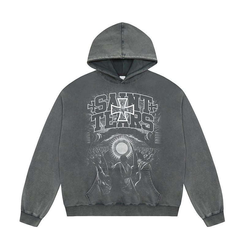 Wholesale High Quality Heavyweight Cotton Oversized Vintage Sand Wash Distress Saint Michael Tears Men's Hoodies&Sweatshirts