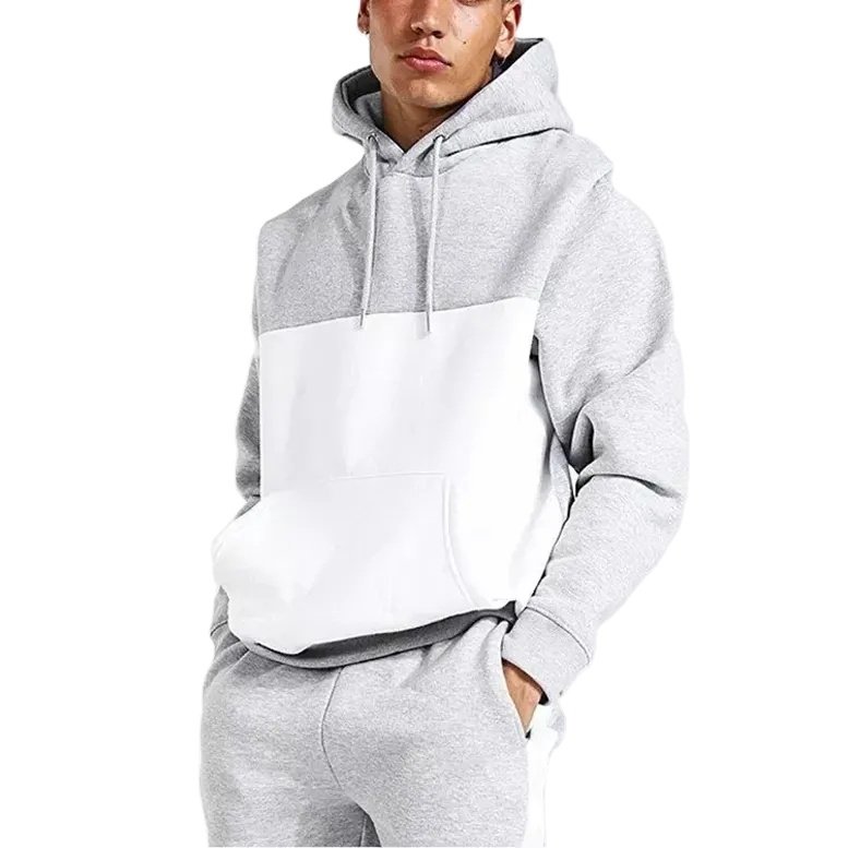 100% Cotton Print Tech Fleece Hoodie Patchwork Baggy Men Tracksuit Custom Heavyweight Men's Two Pieces Jogger Pants Sets