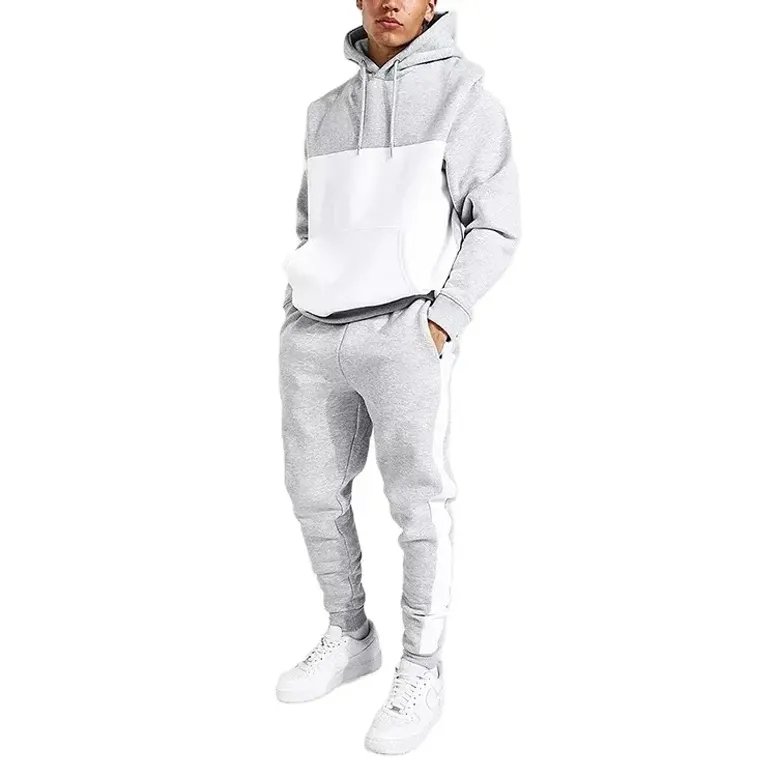 100% Cotton Print Tech Fleece Hoodie Patchwork Baggy Men Tracksuit Custom Heavyweight Men's Two Pieces Jogger Pants Sets