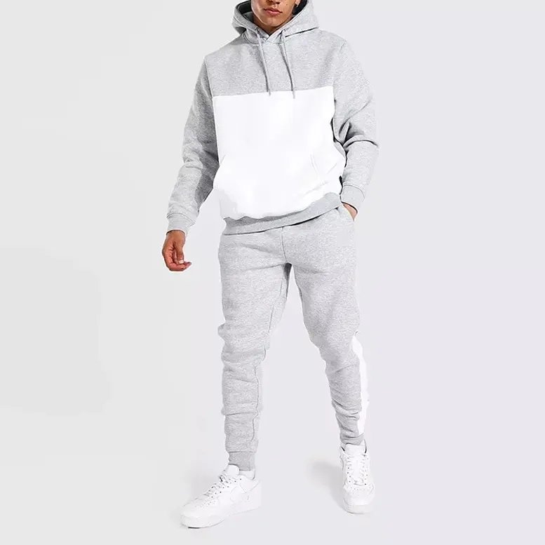 100% Cotton Print Tech Fleece Hoodie Patchwork Baggy Men Tracksuit Custom Heavyweight Men's Two Pieces Jogger Pants Sets