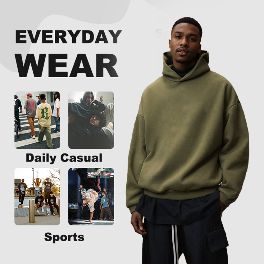 Wholesale men's hoodies 400gsm boxy streetwear high quality hoodie manufacturers custom logo design puff printing hoodie for man