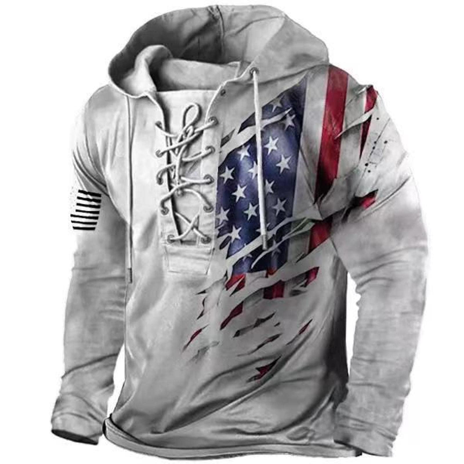 mh75-Men's Outdoor Hoodie Retro Custom American Flag Print Hooded Sweatshirt 100% cotton plain pullover oversized men's hoodie