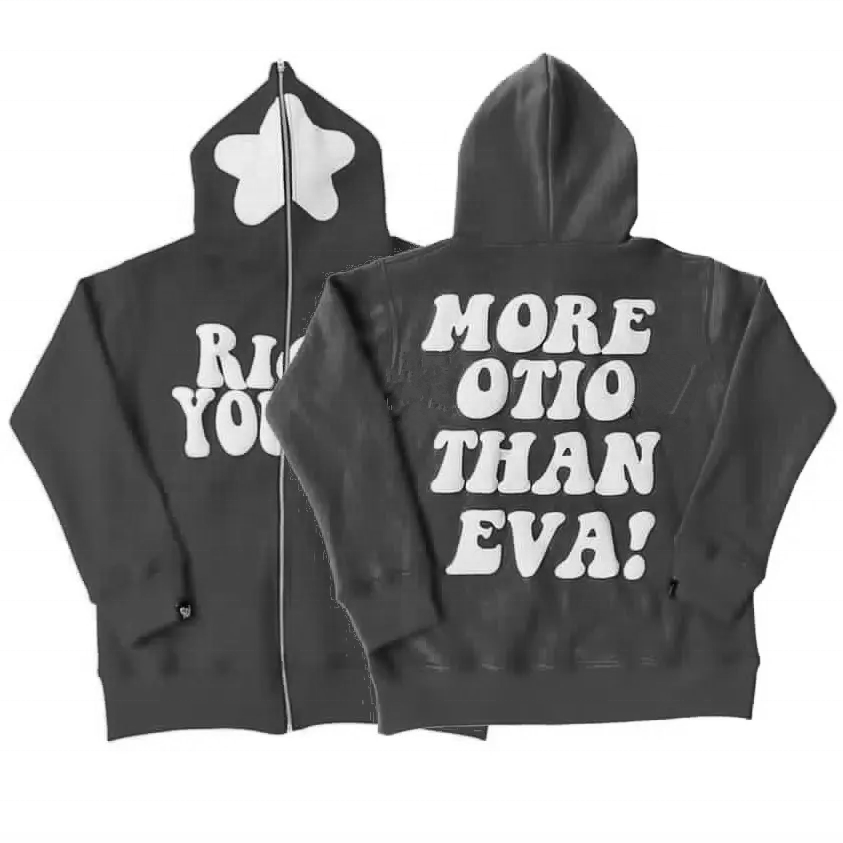 Custom Logo Cotton Heavyweight Y2K 3D Foam Printed Hoodies Jacket Men's Puff Print Oversized Full Zip Up Hoodies