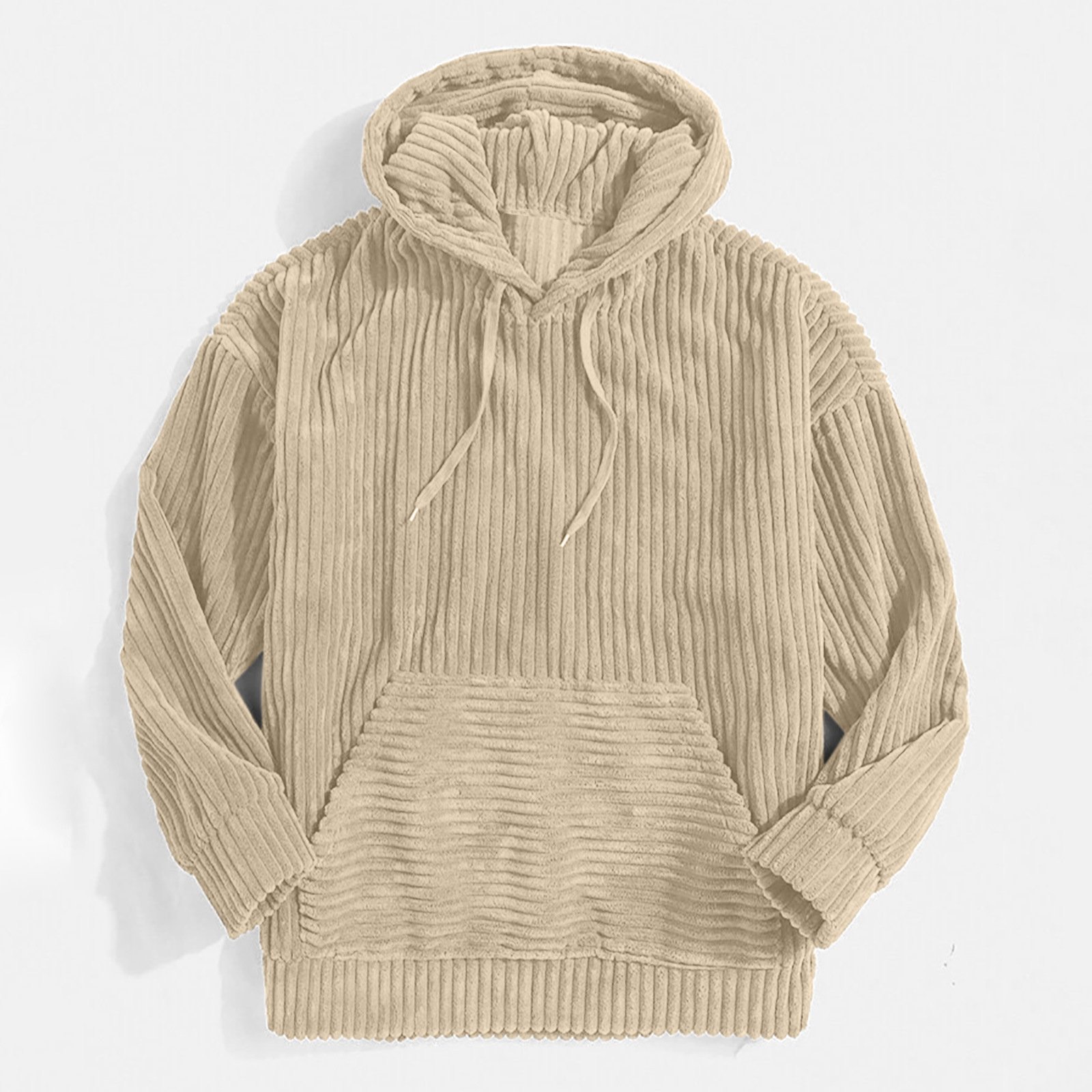Men's hoodie with thick corduroy long sleeves and solid color pockets hanging shoulder hooded sweatshirt OEM