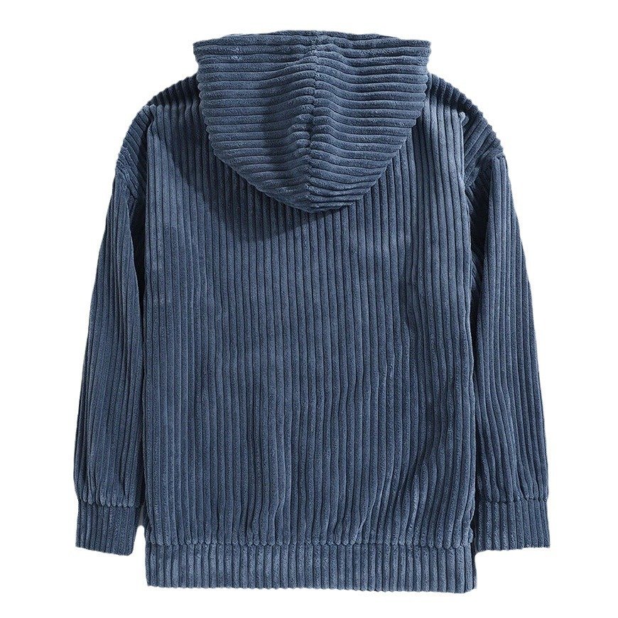 Men's hoodie with thick corduroy long sleeves and solid color pockets hanging shoulder hooded sweatshirt OEM