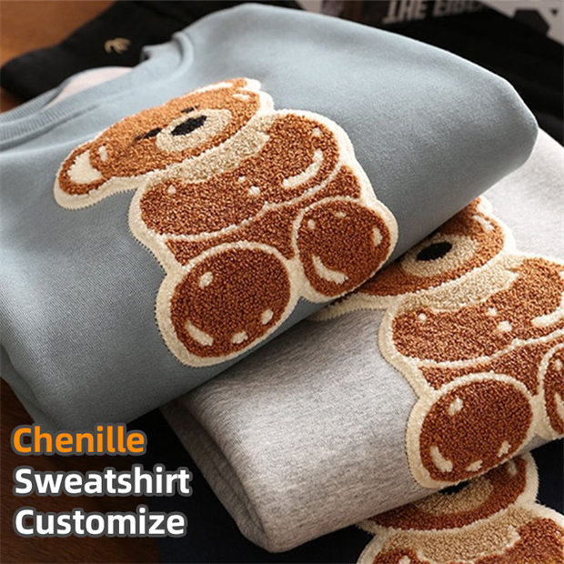 Custom 3D Logo Streetwear Unisex Sweatshirt High Quality Men Crewneck Hoodie Chenille Embroidery Sweatshirts