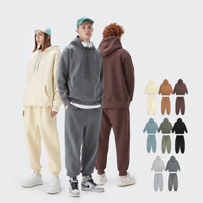 Couple Streetwear Mens Sweat Suit 2 Pieces Set Blank 100% Cotton Gym Track Suit Men Hoodie Sets In Training&Jogging Wear