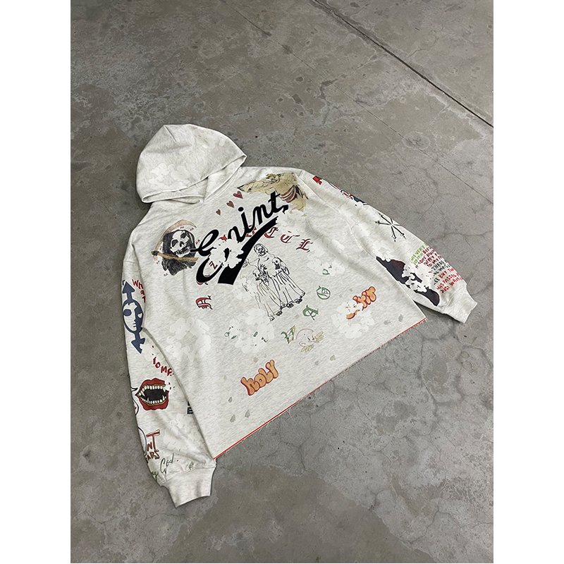 Wholesale High Quality Heavyweight Custom LOGO Full Print Cotton Oversized Streetwear Vintage Washed Men's Hoodies&Sweatshirts