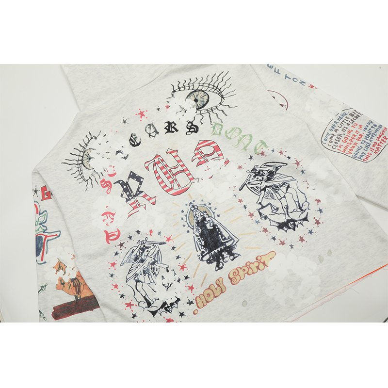 Wholesale High Quality Heavyweight Custom LOGO Full Print Cotton Oversized Streetwear Vintage Washed Men's Hoodies&Sweatshirts