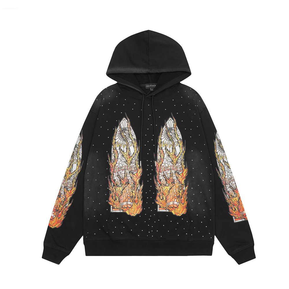 WHO DECIDES Hoodie Flame Glass Hooded Sweatshirt High quality men's hoodie with 1:1 design