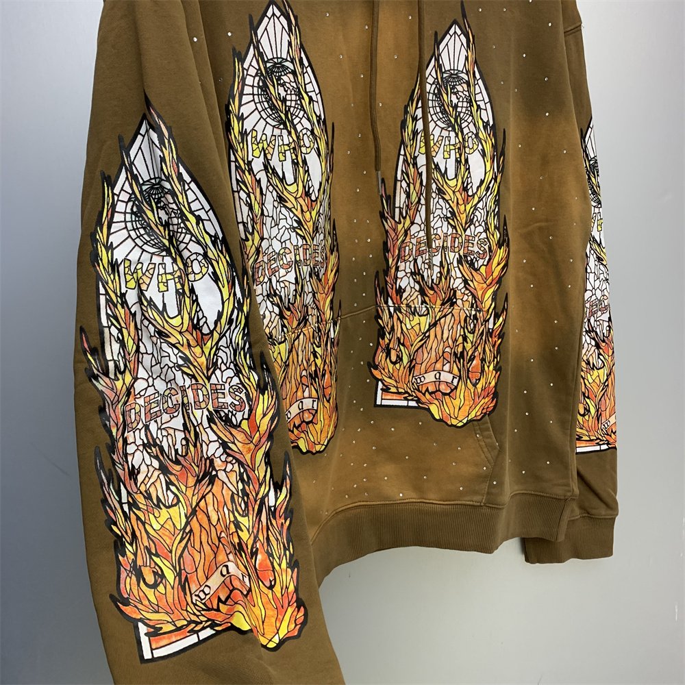 WHO DECIDES Hoodie Flame Glass Hooded Sweatshirt High quality men's hoodie with 1:1 design