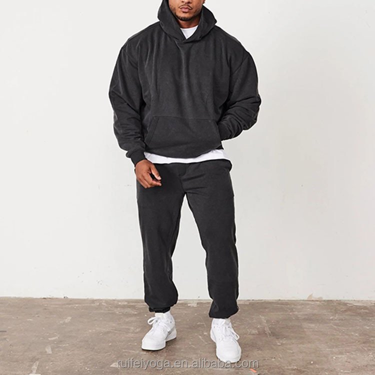 Wholesale Stone Vintage Washed Hoodie Blank Acid Wash Black Oversized Pullover Hoodie Heavyweight Cotton French Terry Men Hoodie
