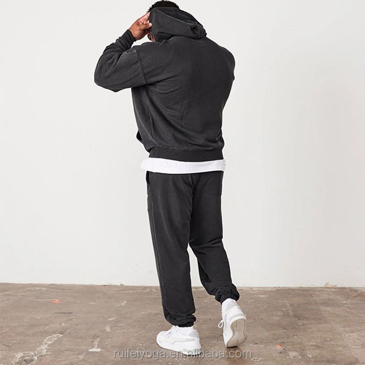 Wholesale Stone Vintage Washed Hoodie Blank Acid Wash Black Oversized Pullover Hoodie Heavyweight Cotton French Terry Men Hoodie