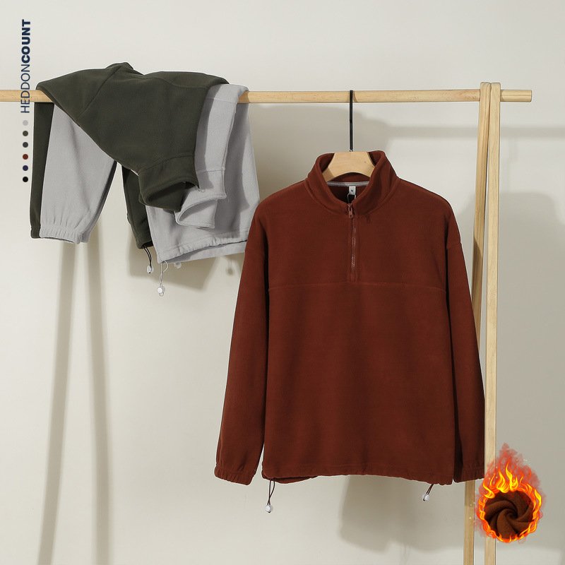 Custom high quality men's polar fleece hoodies quarter zip stand collar sweatshirt pullover plain hoodies