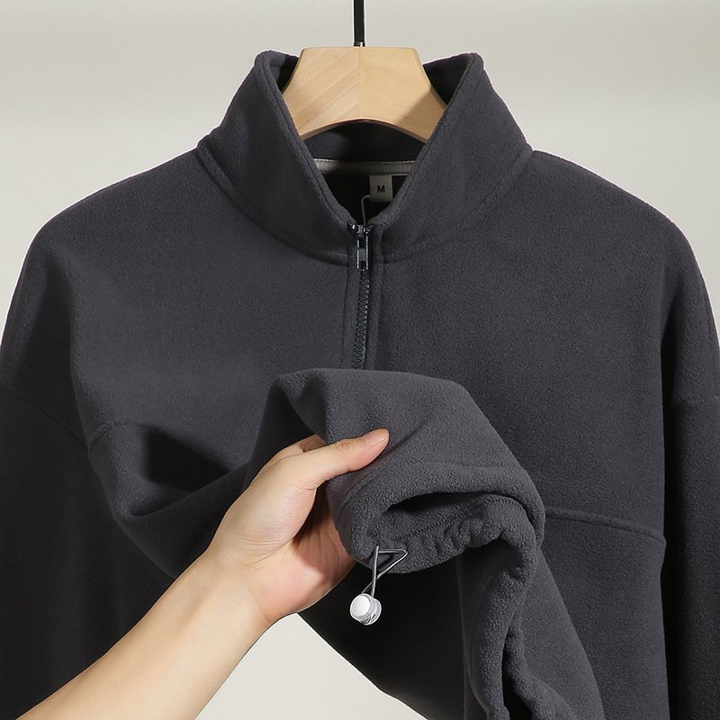 Custom high quality men's polar fleece hoodies quarter zip stand collar sweatshirt pullover plain hoodies