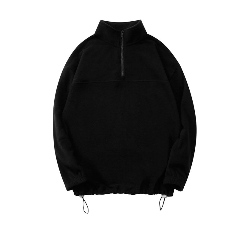 Custom high quality men's polar fleece hoodies quarter zip stand collar sweatshirt pullover plain hoodies
