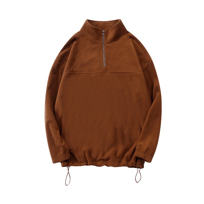 Custom high quality men's polar fleece hoodies quarter zip stand collar sweatshirt pullover plain hoodies