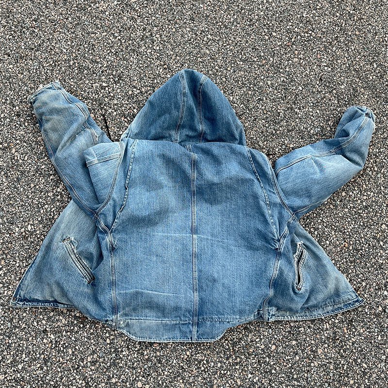 High Quality Fleece Hoodie For Men Denim Zip Up Casual Sweatshirt Men's Heavyweight Jeans Jackets