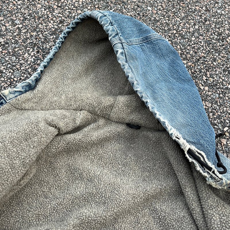 High Quality Fleece Hoodie For Men Denim Zip Up Casual Sweatshirt Men's Heavyweight Jeans Jackets
