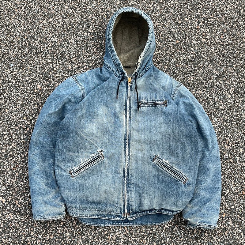 High Quality Fleece Hoodie For Men Denim Zip Up Casual Sweatshirt Men's Heavyweight Jeans Jackets