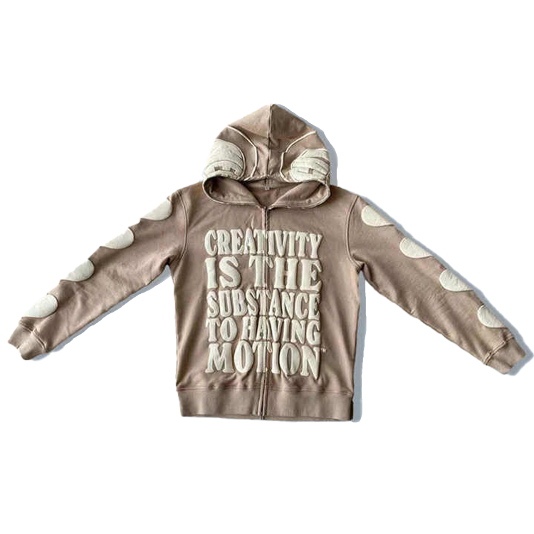 Mens Heavyweight High Quality Comfortable Streetwear 450 GSM Designer Good Quality Plain Puff Print Full Face Zip Up Hoodie