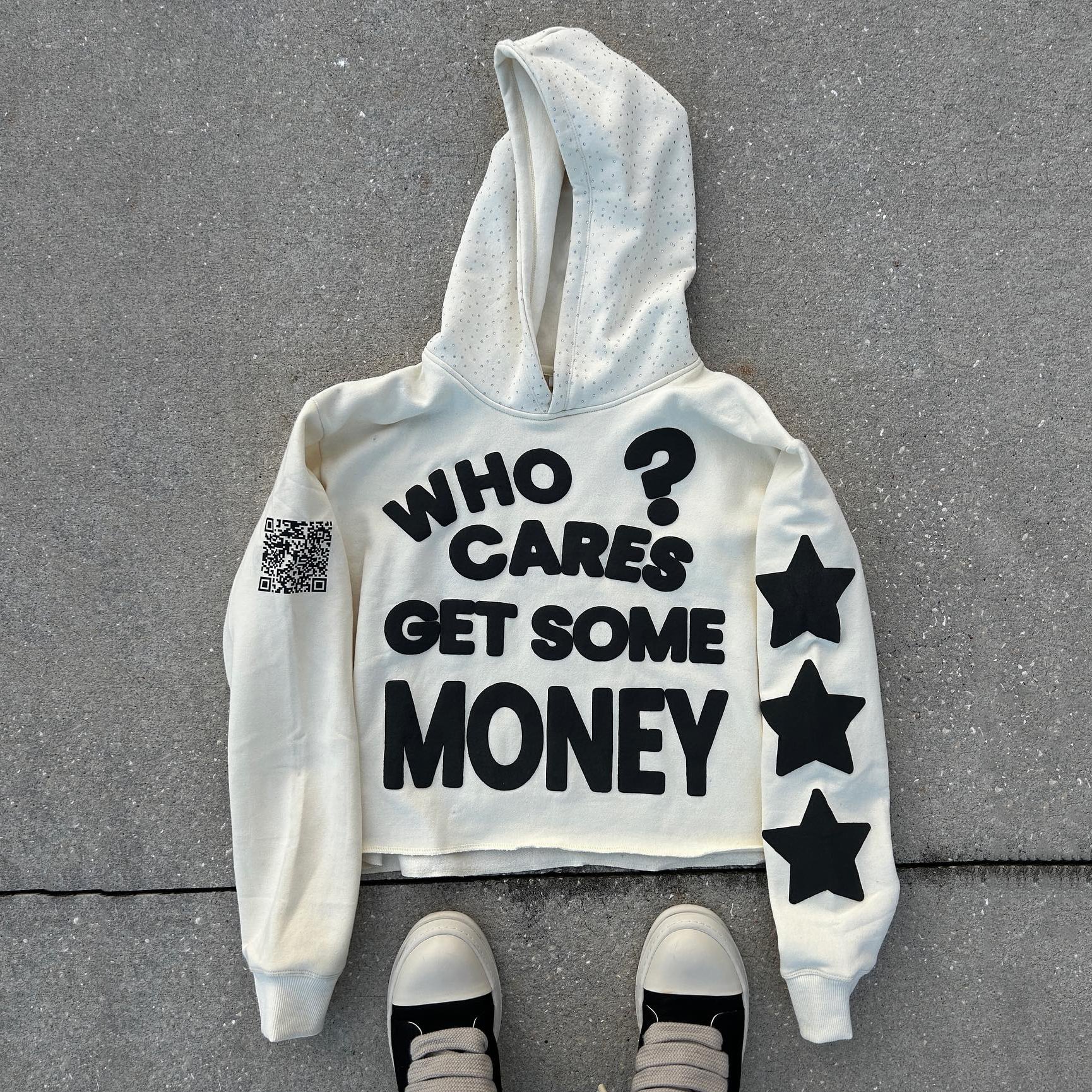New Design Custom Hoodie French Terry Hoodie Raw Hem Puff Printing Cropped Hoodie Men