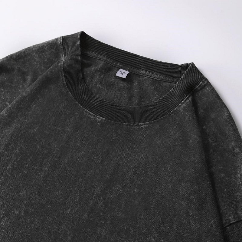 Vintage Acid Washed Long Sleeve T-Shirt For Men Dtg Printing Graphic Men's T-Shirt Oversize Casual Heavy Cotton 230g T-Shirt