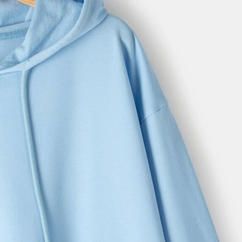 Streetwear Men's Hoodies Short Sleeves Solid Blue Drop Shoulder Hoodies 2022 Top Quality Men's Cotton Fleece Men's Hoodies