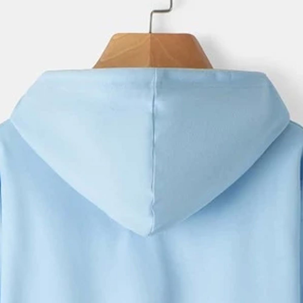 Streetwear Men's Hoodies Short Sleeves Solid Blue Drop Shoulder Hoodies 2022 Top Quality Men's Cotton Fleece Men's Hoodies