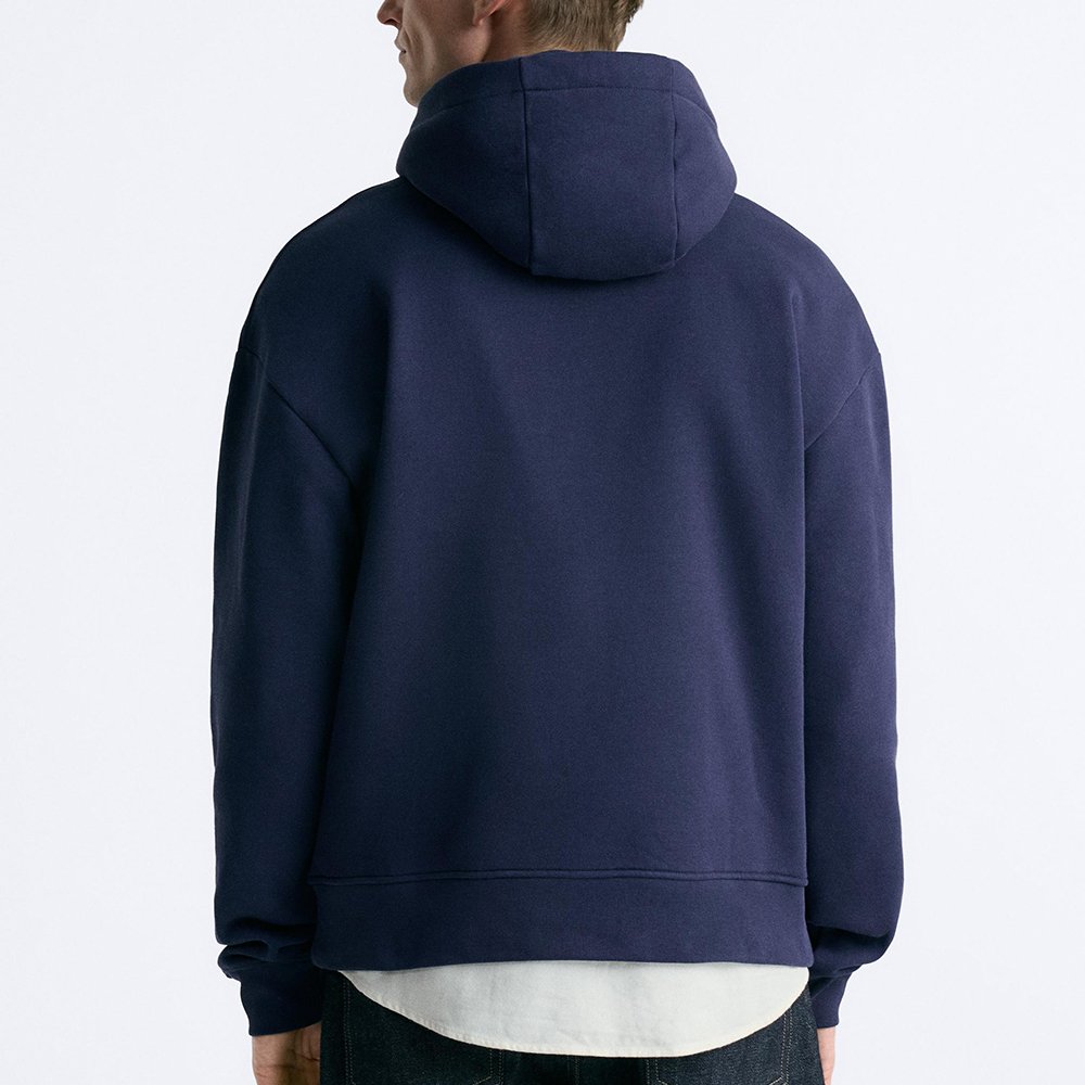 High Quality Blank Cropped Hoodies String Long Sleeve Casual Pullover Sweatshirts Navy 460% Cotton Fleece Men's Hoodies