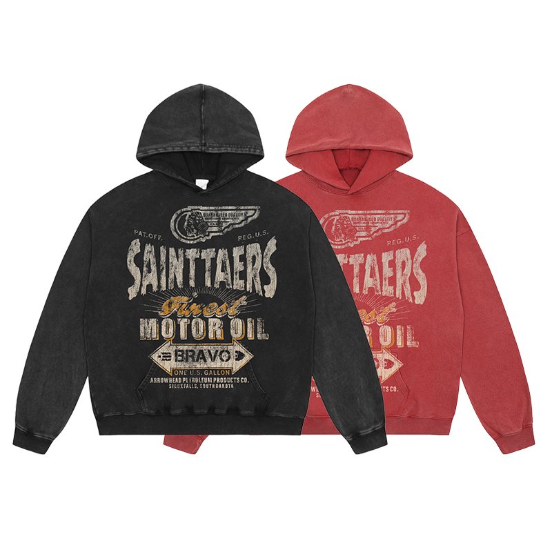 Manufacturer High Quality Heavyweight Streetwear Cotton Oversized Vintage Wash Print Saint Tears Terry Men's Hoodies&Sweatshirts