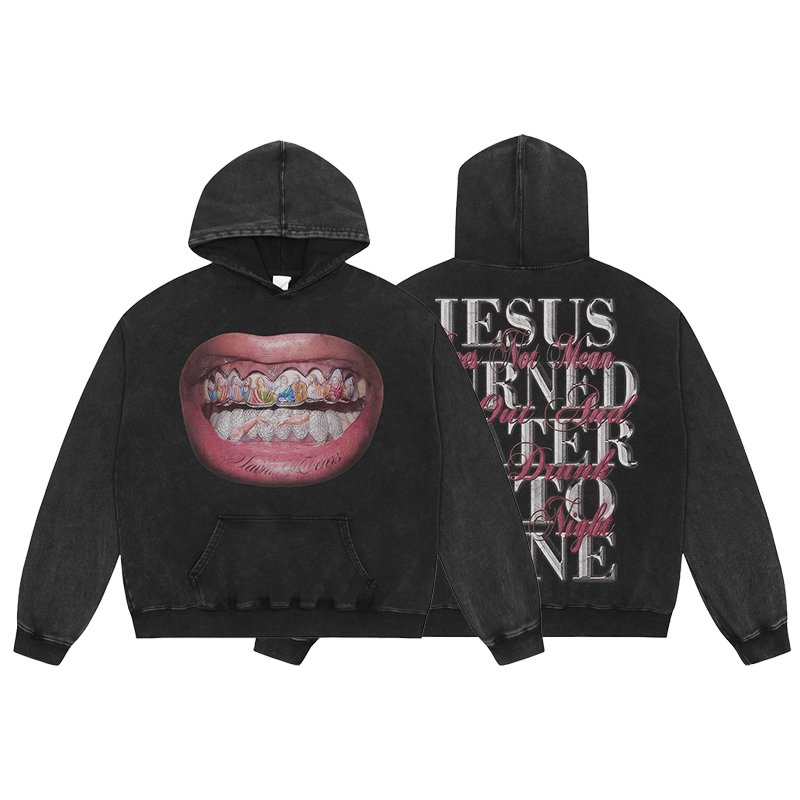 Manufacturer High Quality Heavyweight Streetwear Cotton Oversized Vintage Wash Print Saint Tears Terry Men's Hoodies&Sweatshirts