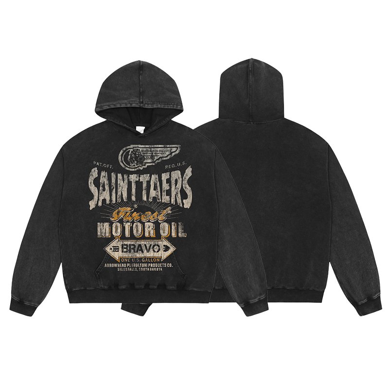 Manufacturer High Quality Heavyweight Streetwear Cotton Oversized Vintage Wash Print Saint Tears Terry Men's Hoodies&Sweatshirts