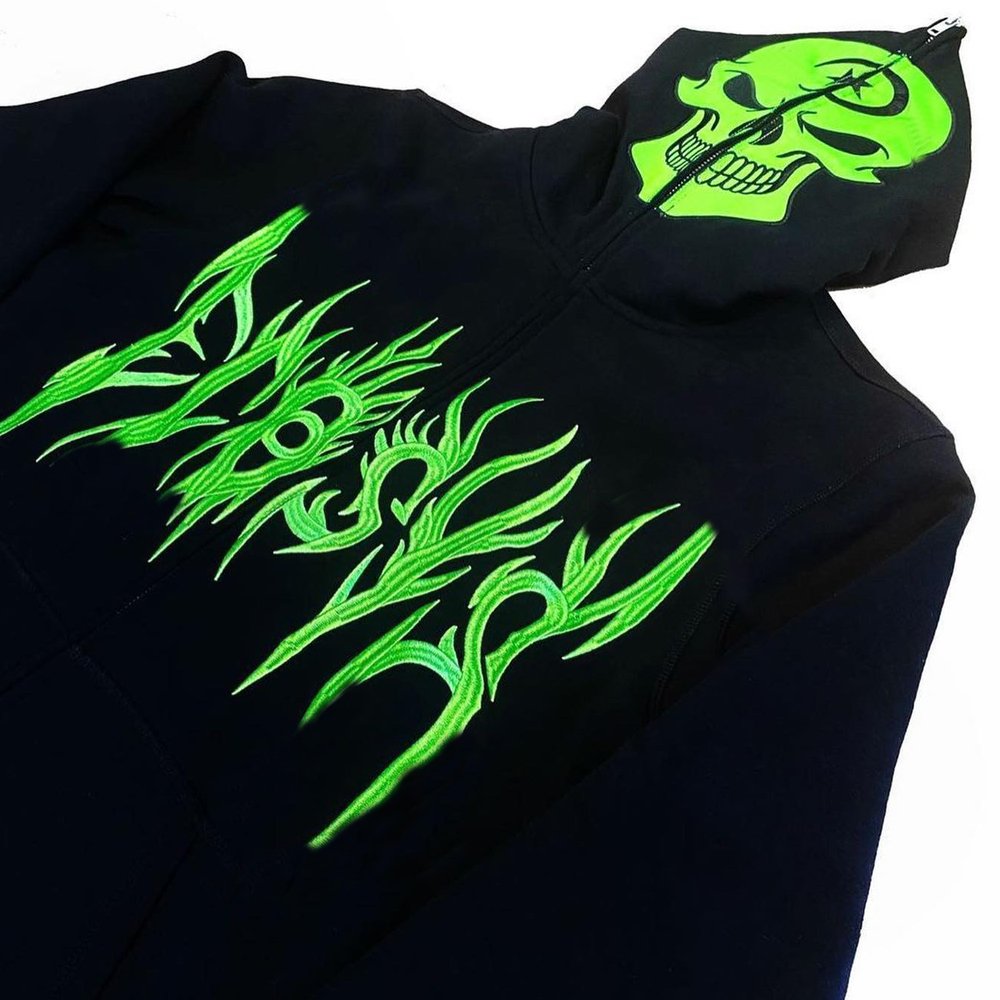 Wholesale custom men's hoodies organic cotton black cool skull street wear hoodie 3d print drop shoulder full face zip hoodie